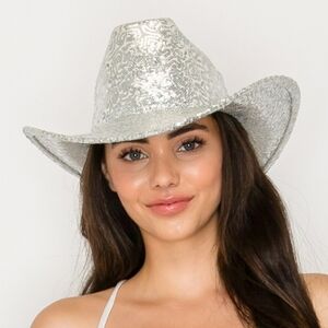 Stylish Beloved Millinery Silver Rhinestone Jeweled Cowboy Hat NWT